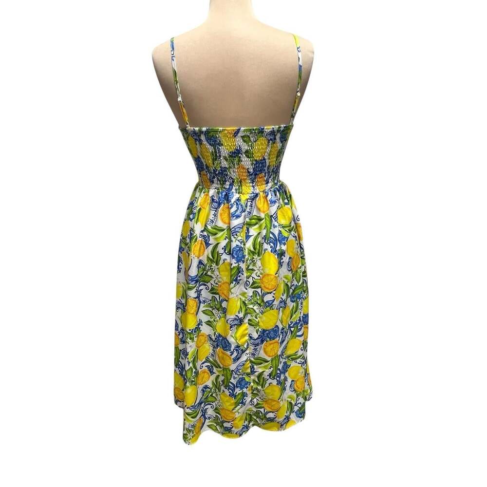 Shein Women’s Lemon Print Cut Out Sundress Yellow Blue Size 2 XS Summer Dress - Picture 5 of 8